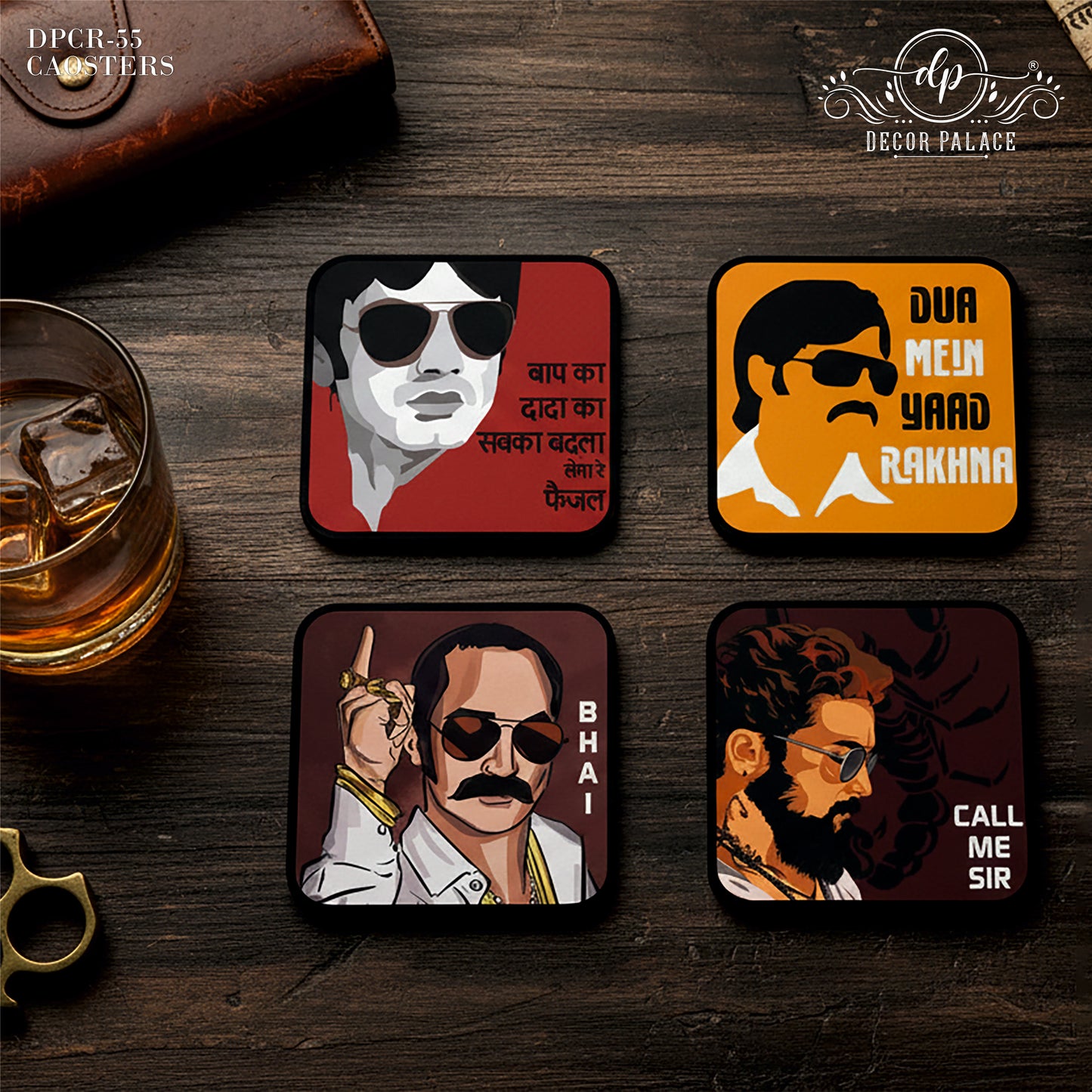 Classic Bollywood Dialogue Wooden Drink Coasters Set of 6