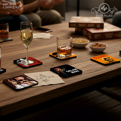 Classic Bollywood Dialogue Wooden Drink Coasters Set of 6