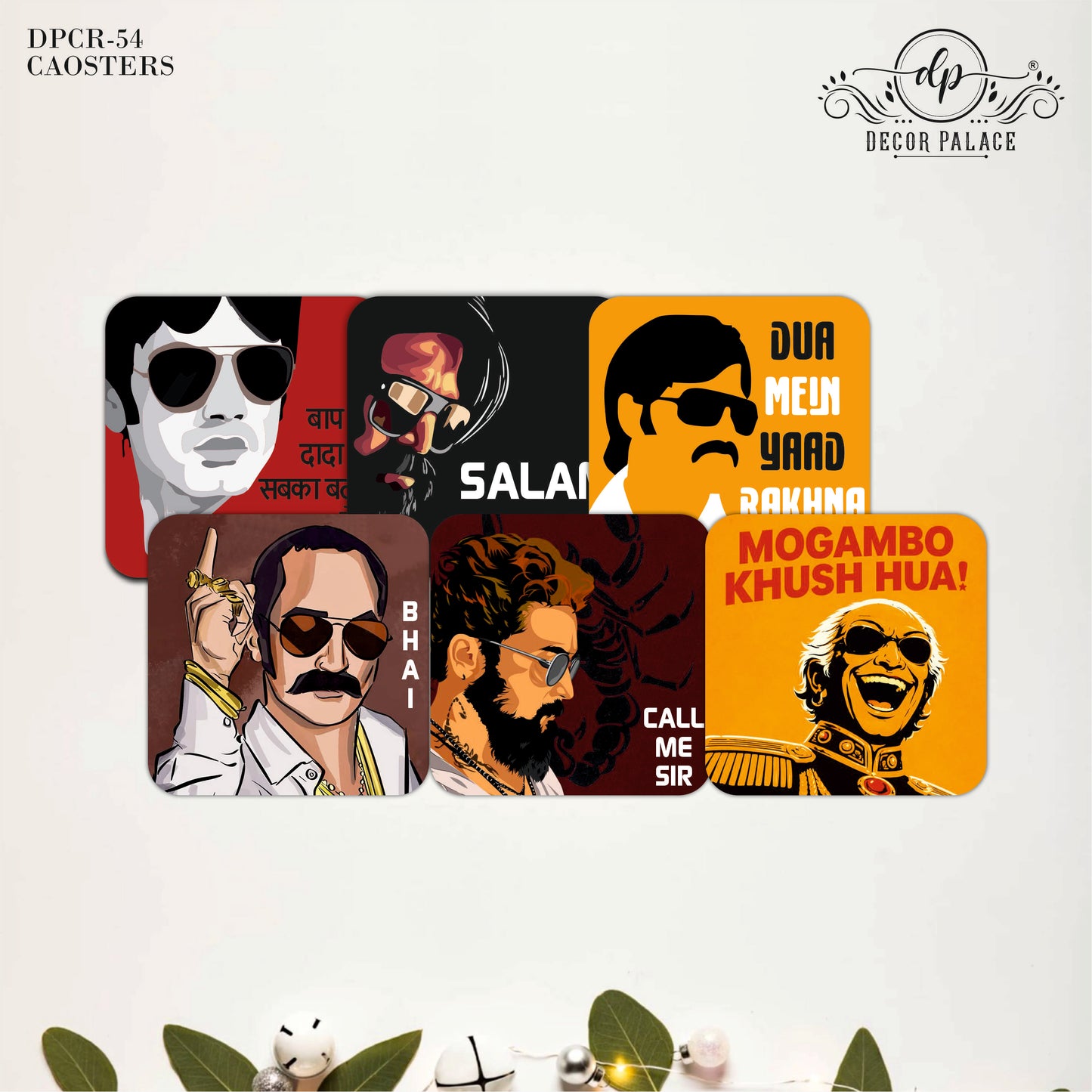Classic Bollywood Dialogue Wooden Drink Coasters Set of 6