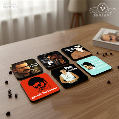 Iconic Bollywood Quote Wooden Coasters Set of 6