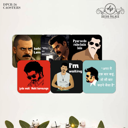 Iconic Bollywood Quote Wooden Coasters Set of 6