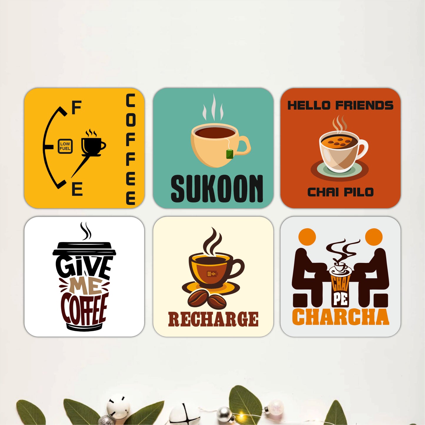 Tea & Coffee Quote Wooden Coasters Set of 6