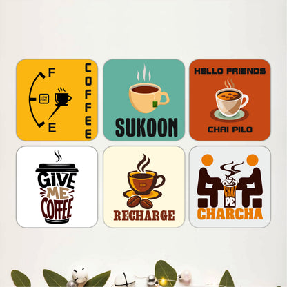 Tea & Coffee Quote Wooden Coasters Set of 6