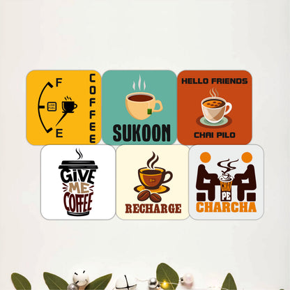 Tea & Coffee Quote Wooden Coasters Set of 6