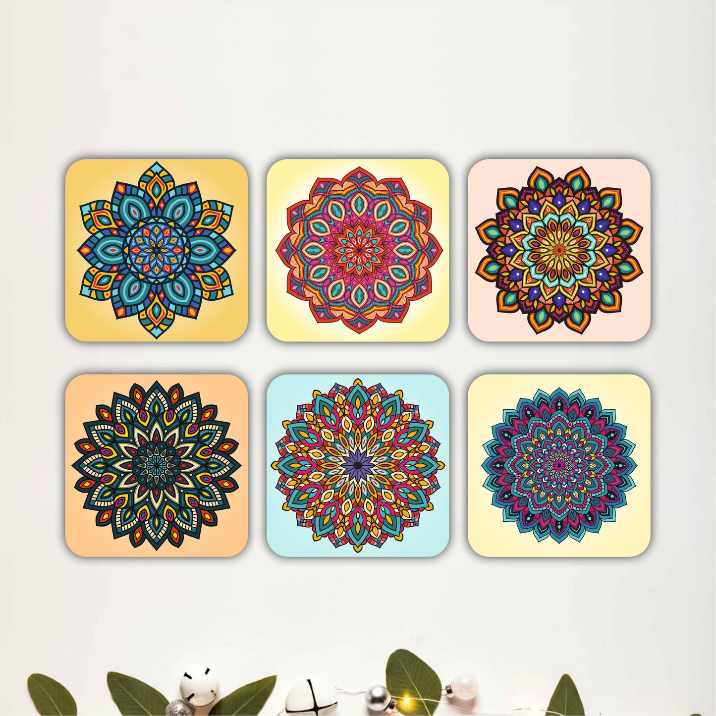 Ethnic Mandala Wooden Coasters Set of 6
