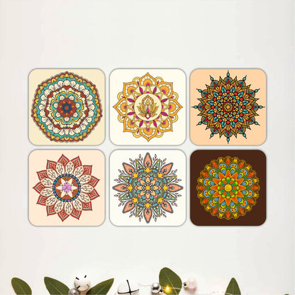 Vibrant Mandala Wooden Coasters Set of 6