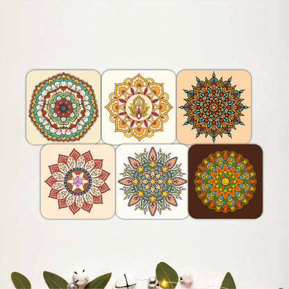 Vibrant Mandala Wooden Coasters Set of 6