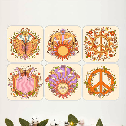 Geometric Mandala Wooden Coasters Set of 6