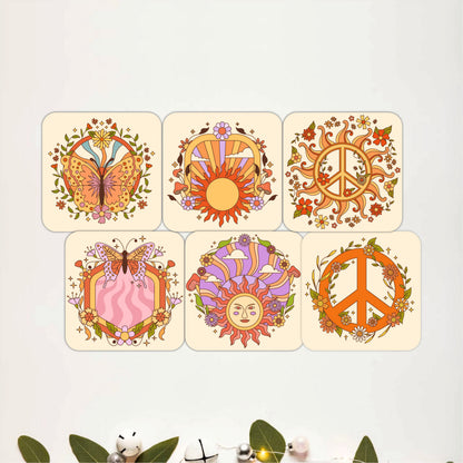 Geometric Mandala Wooden Coasters Set of 6