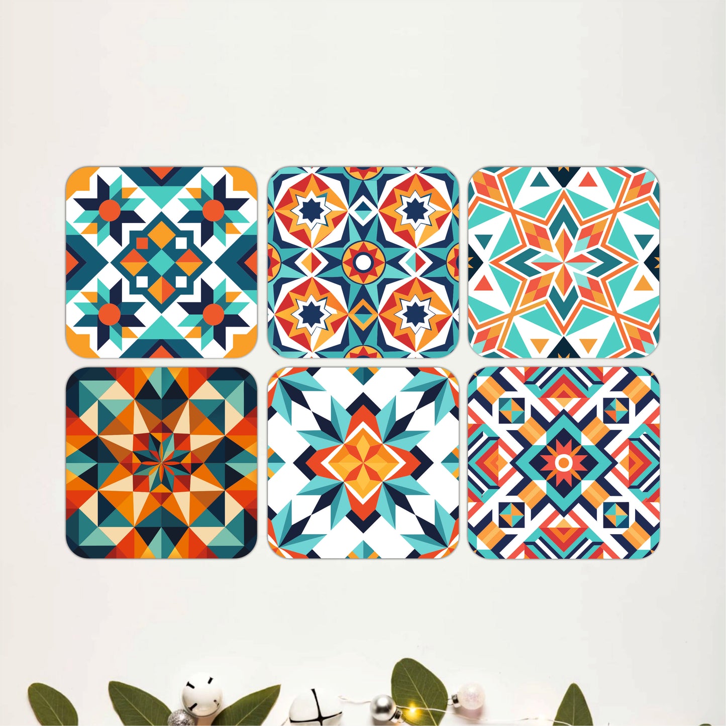 Geometric Mandala Wooden Coasters Set of 6