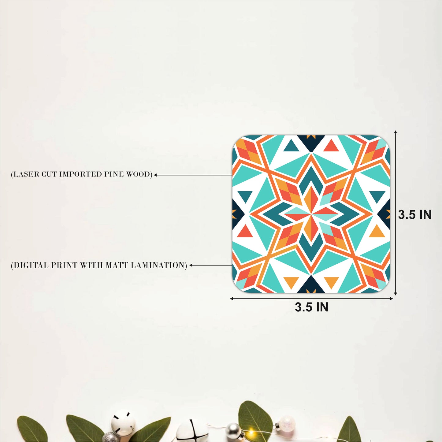 Geometric Mandala Wooden Coasters Set of 6