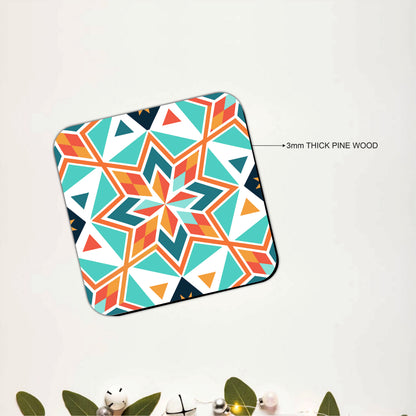 Geometric Mandala Wooden Coasters Set of 6