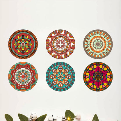 Round Mandala Wooden Coasters Set of 6