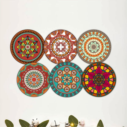 Round Mandala Wooden Coasters Set of 6