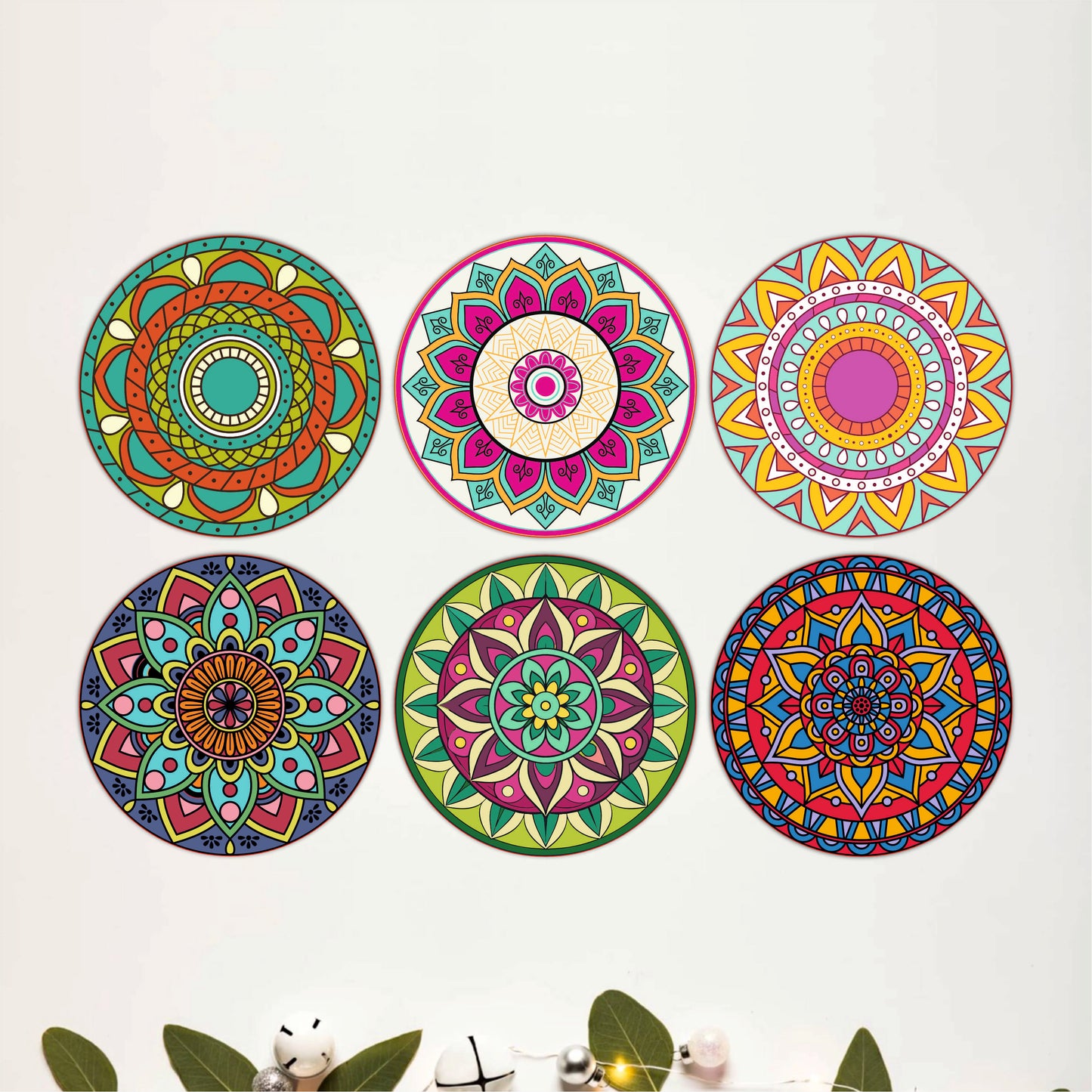 Vibrant Mandala Wooden Coasters Set of 6