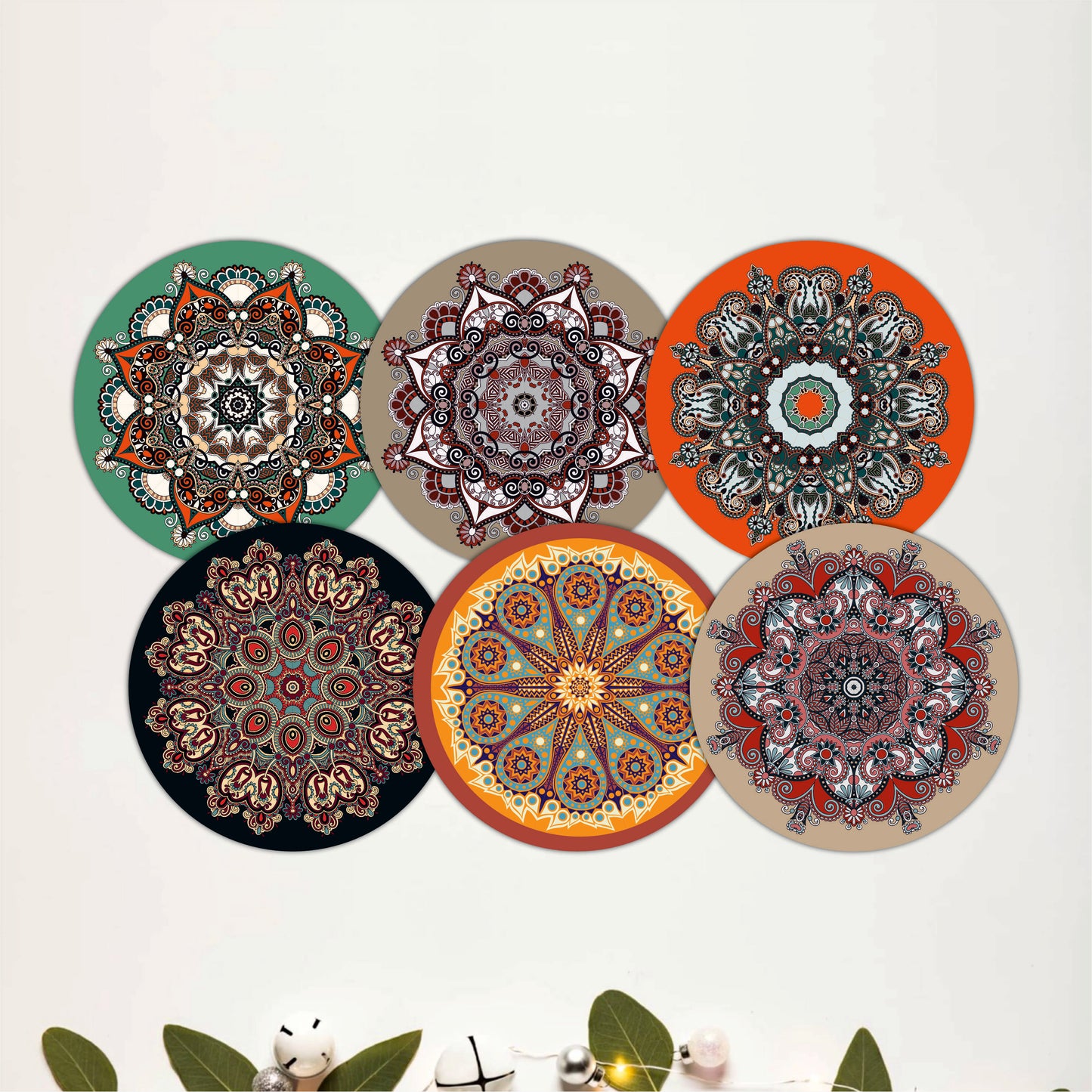 Ornamental Mandala Wooden Coasters Set of 6