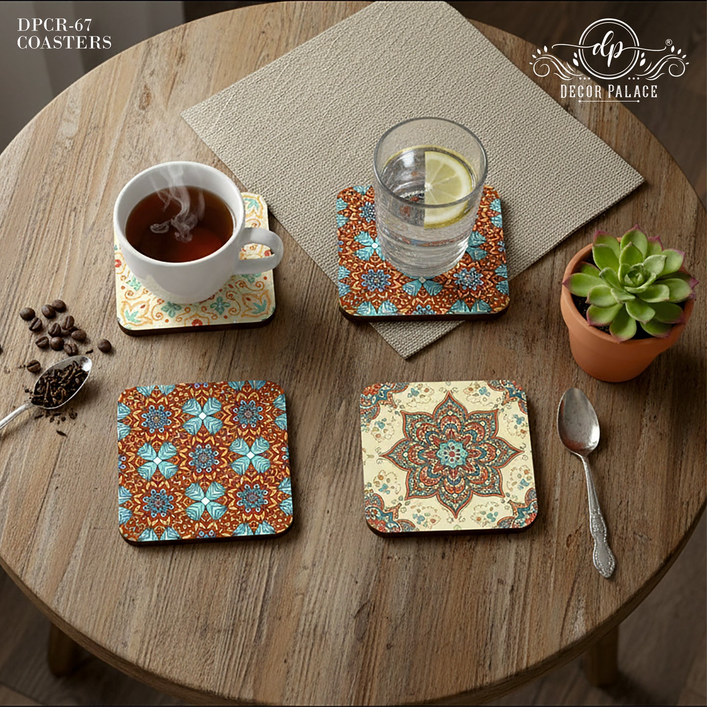 Vintage Boho Wooden Coasters Set of 6