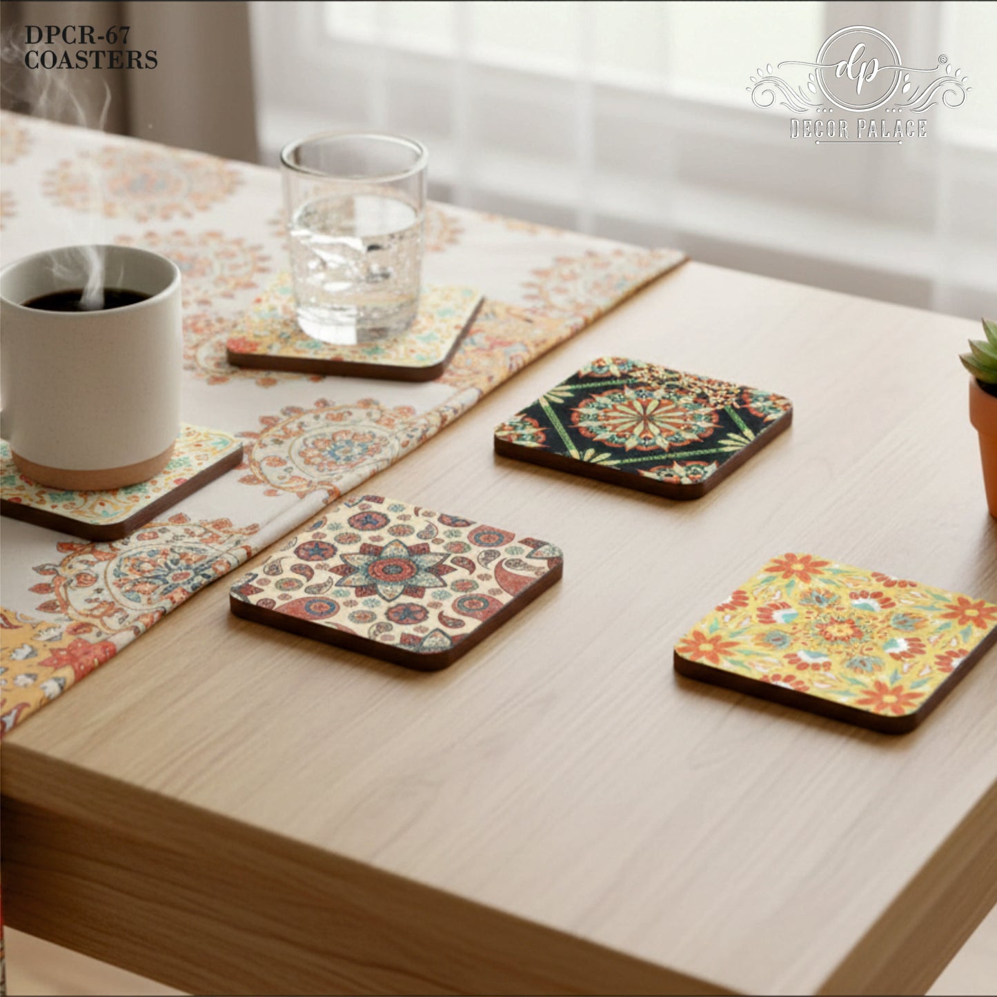 Vintage Boho Wooden Coasters Set of 6