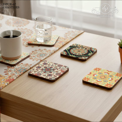 Vintage Boho Wooden Coasters Set of 6