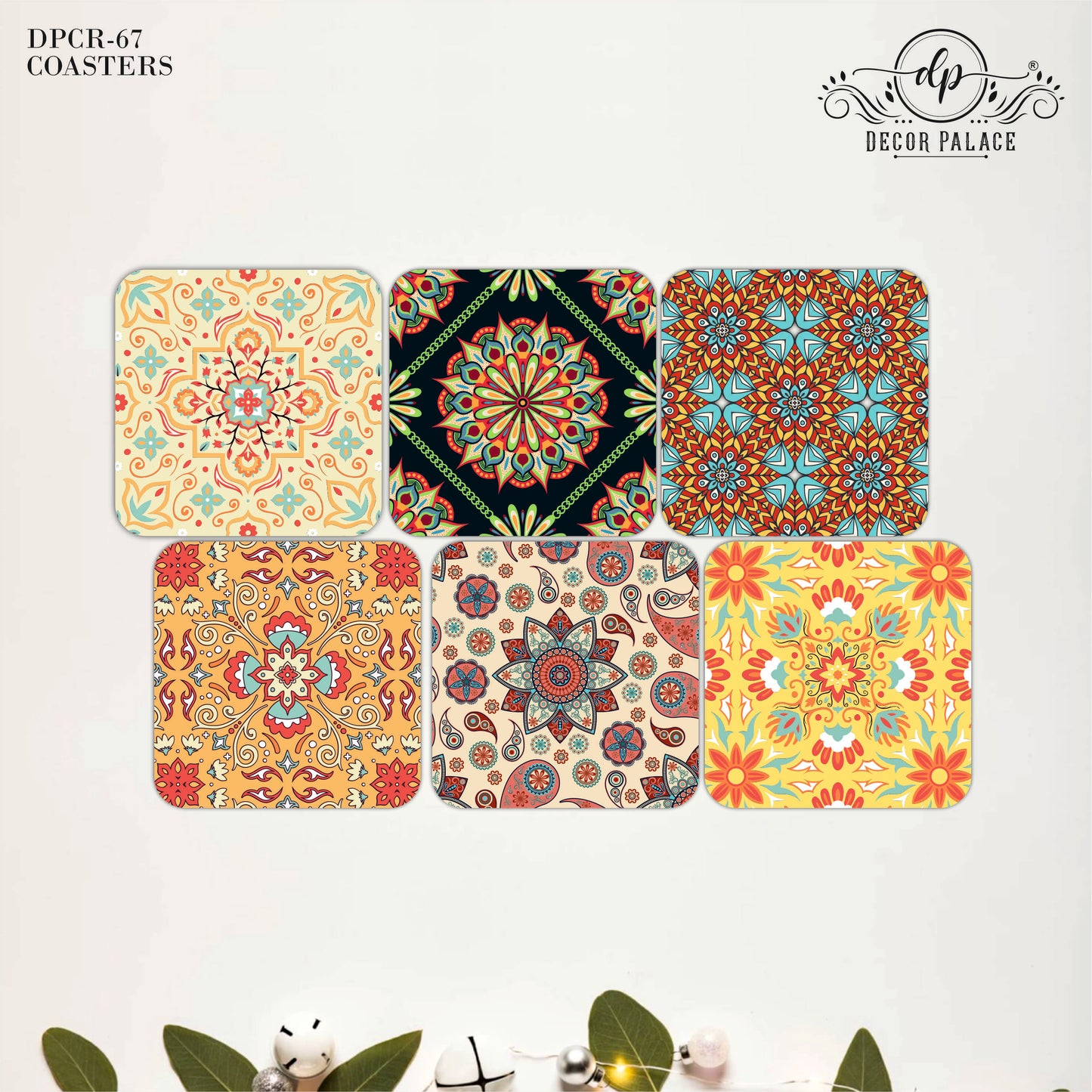 Vintage Boho Wooden Coasters Set of 6