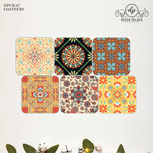 Vintage Boho Wooden Coasters Set of 6