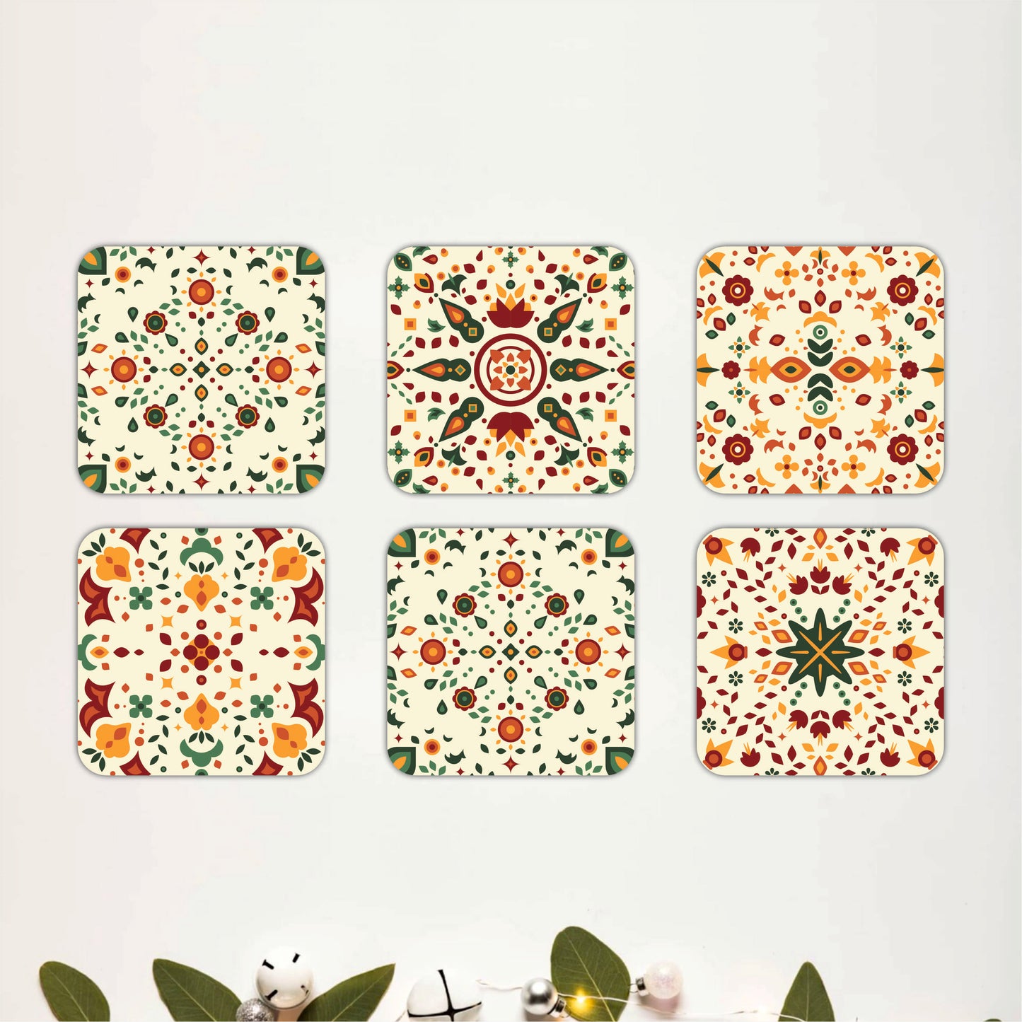 Moroccan Mandala Wooden Coasters Set of 6