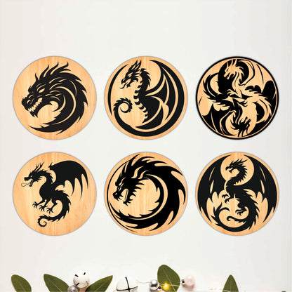 Dragon Wooden Coasters Set of 6