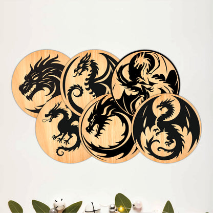 Dragon Wooden Coasters Set of 6