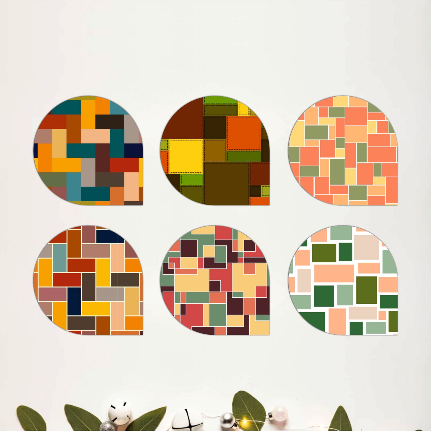 Patchwork Pattern Wooden Coasters Set of 6