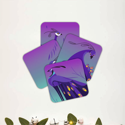 Majestic Peacock Wooden Coasters Set of 4