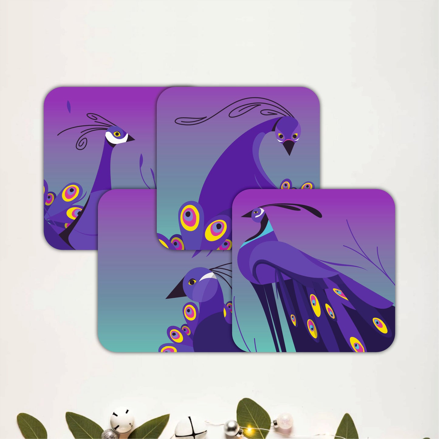 Majestic Peacock Wooden Coasters Set of 4