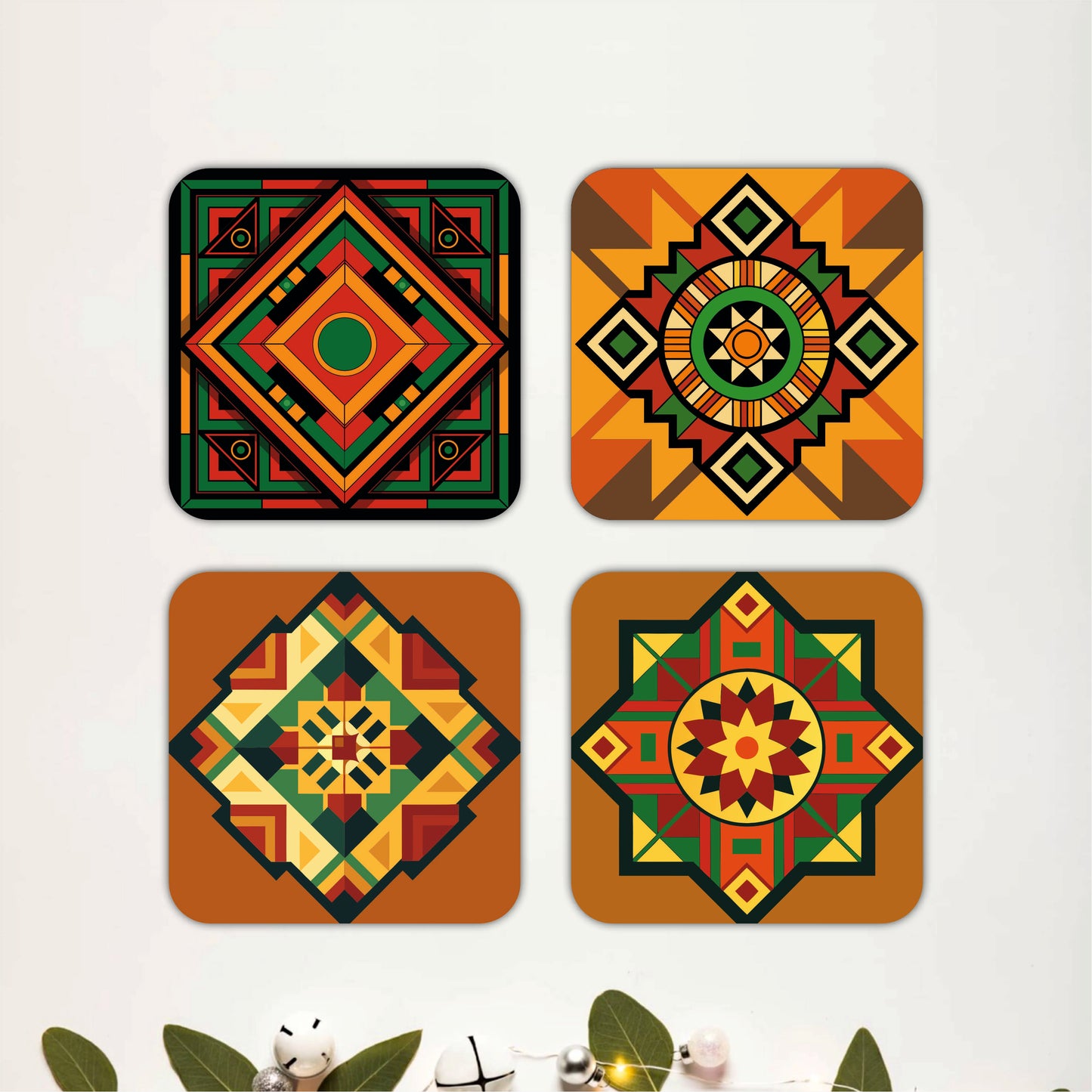 Wood Inlay Wooden Coasters Set of 4