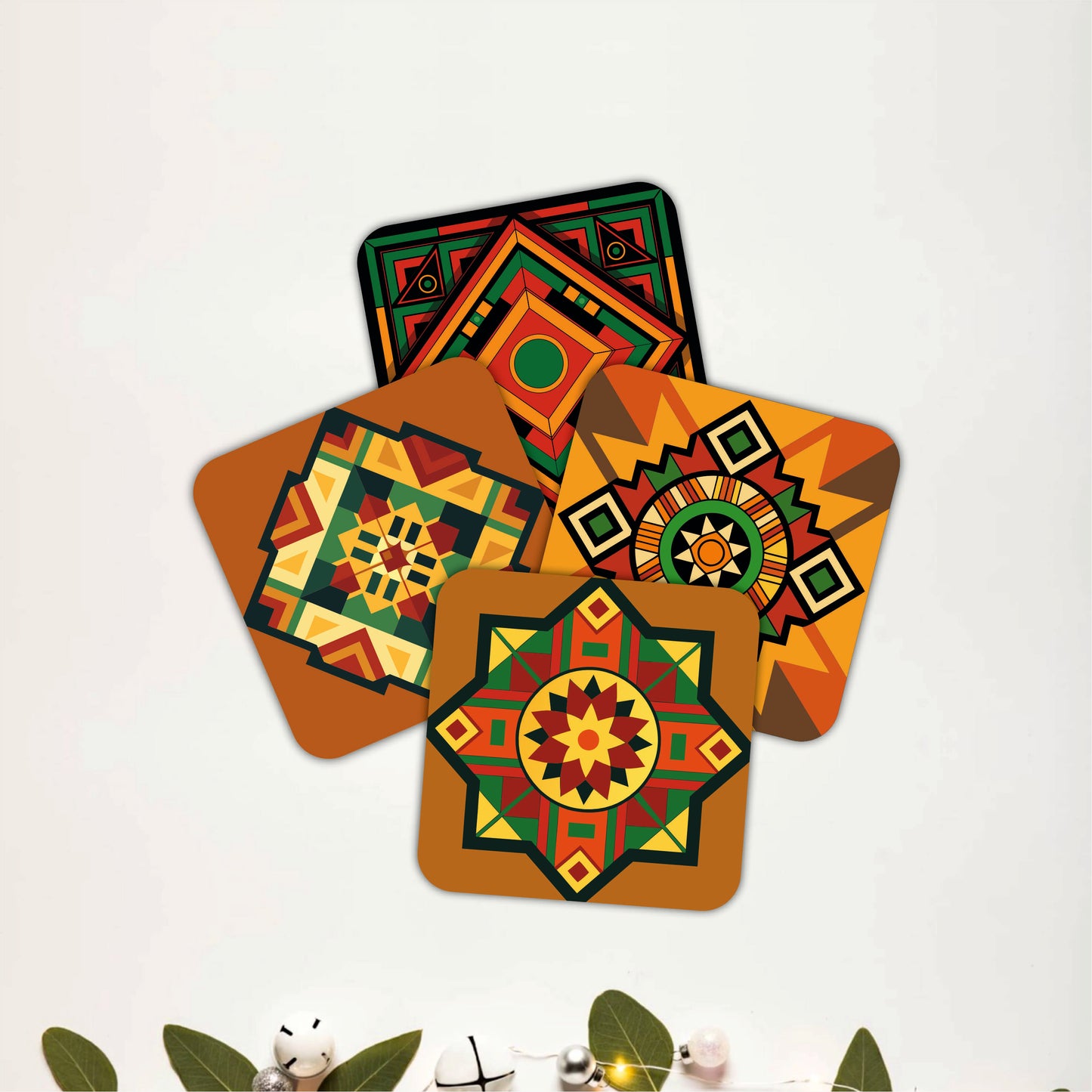 Wood Inlay Wooden Coasters Set of 4