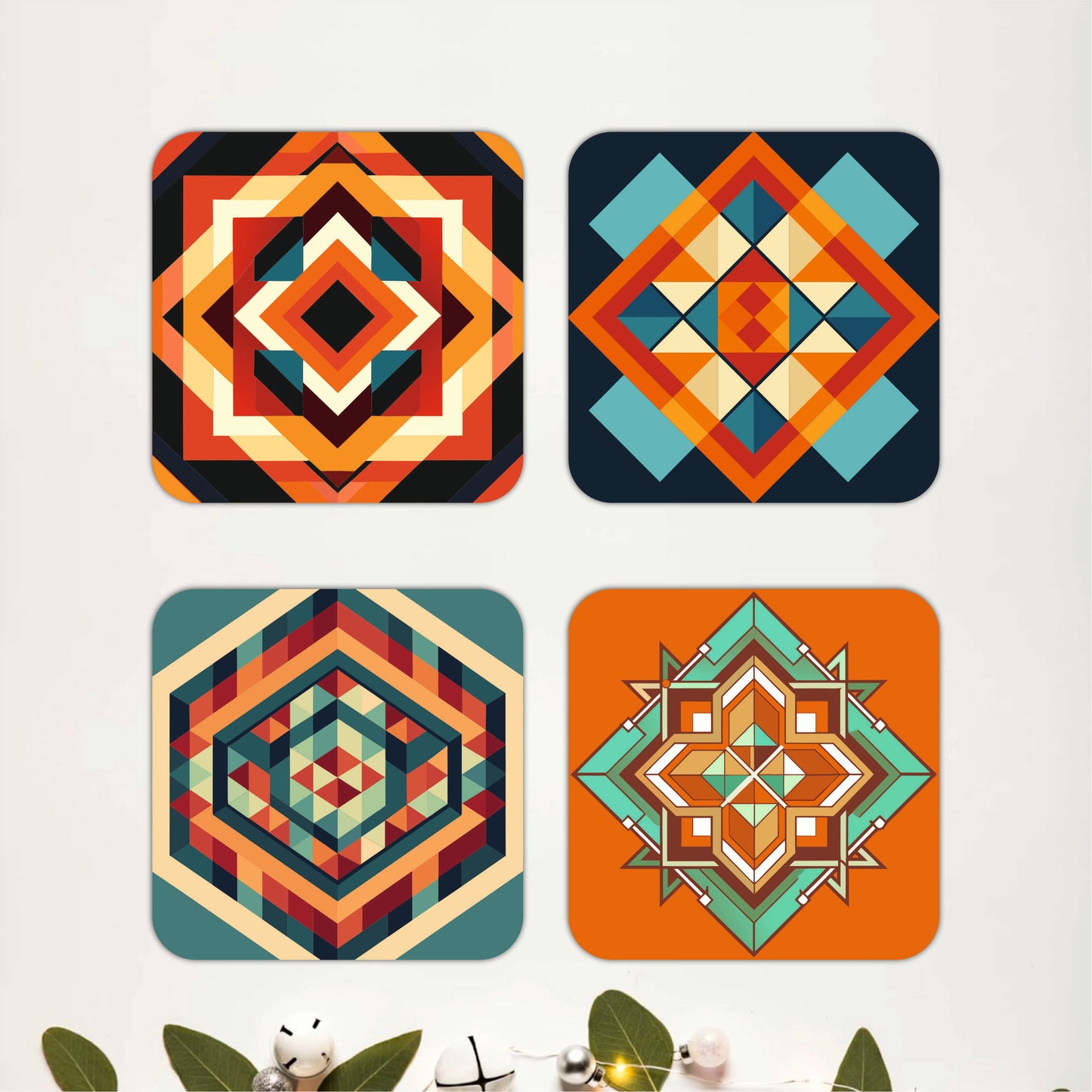 Tribal Pattern Wooden Coasters Set of 4