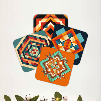 Tribal Pattern Wooden Coasters Set of 4