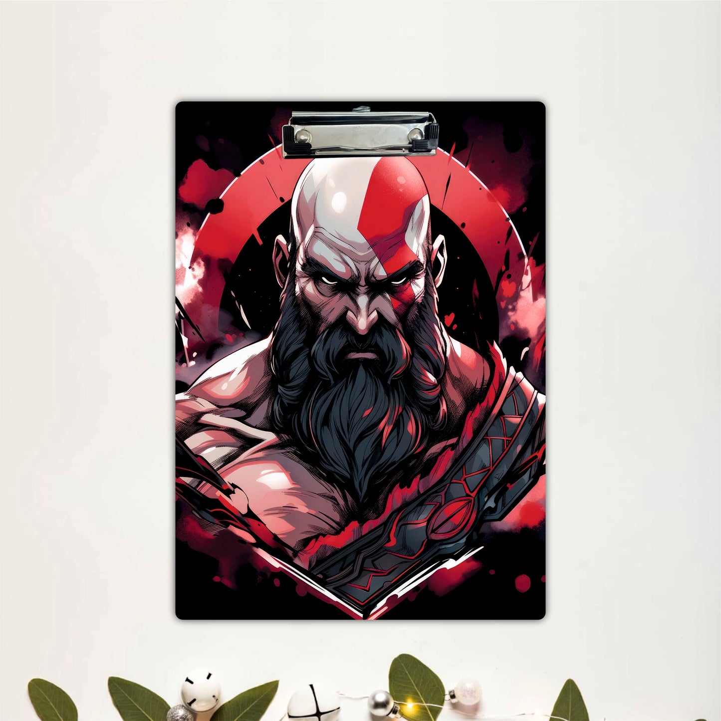 Kratos Rage Portrait Clipboard – Epic Gaming Character Artwork