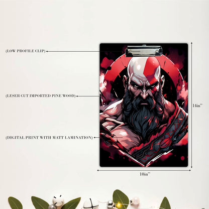 Kratos Rage Portrait Clipboard – Epic Gaming Character Artwork