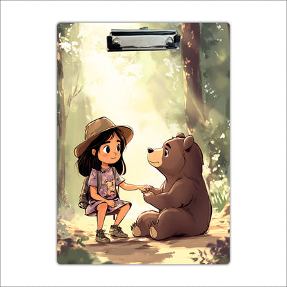 Forest Friendship Clipboard – Girl and Bear Woodland Art