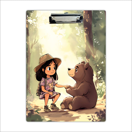Forest Friendship Clipboard – Girl and Bear Woodland Art