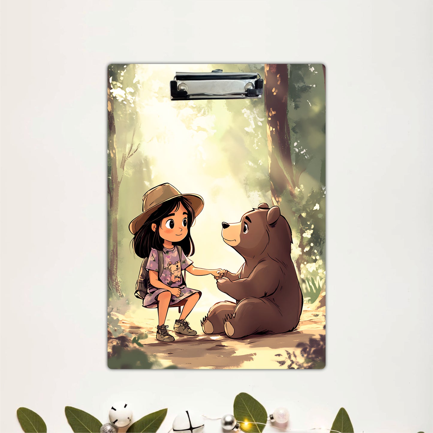 Forest Friendship Clipboard – Girl and Bear Woodland Art
