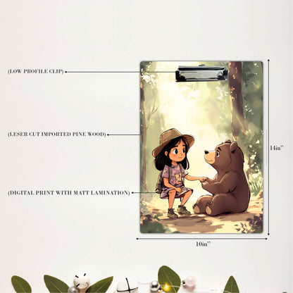 Forest Friendship Clipboard – Girl and Bear Woodland Art