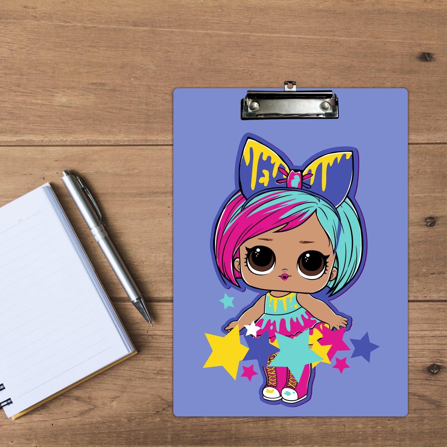 Colorful Fashion Doll Clipboard Cute Cartoon Girl Art