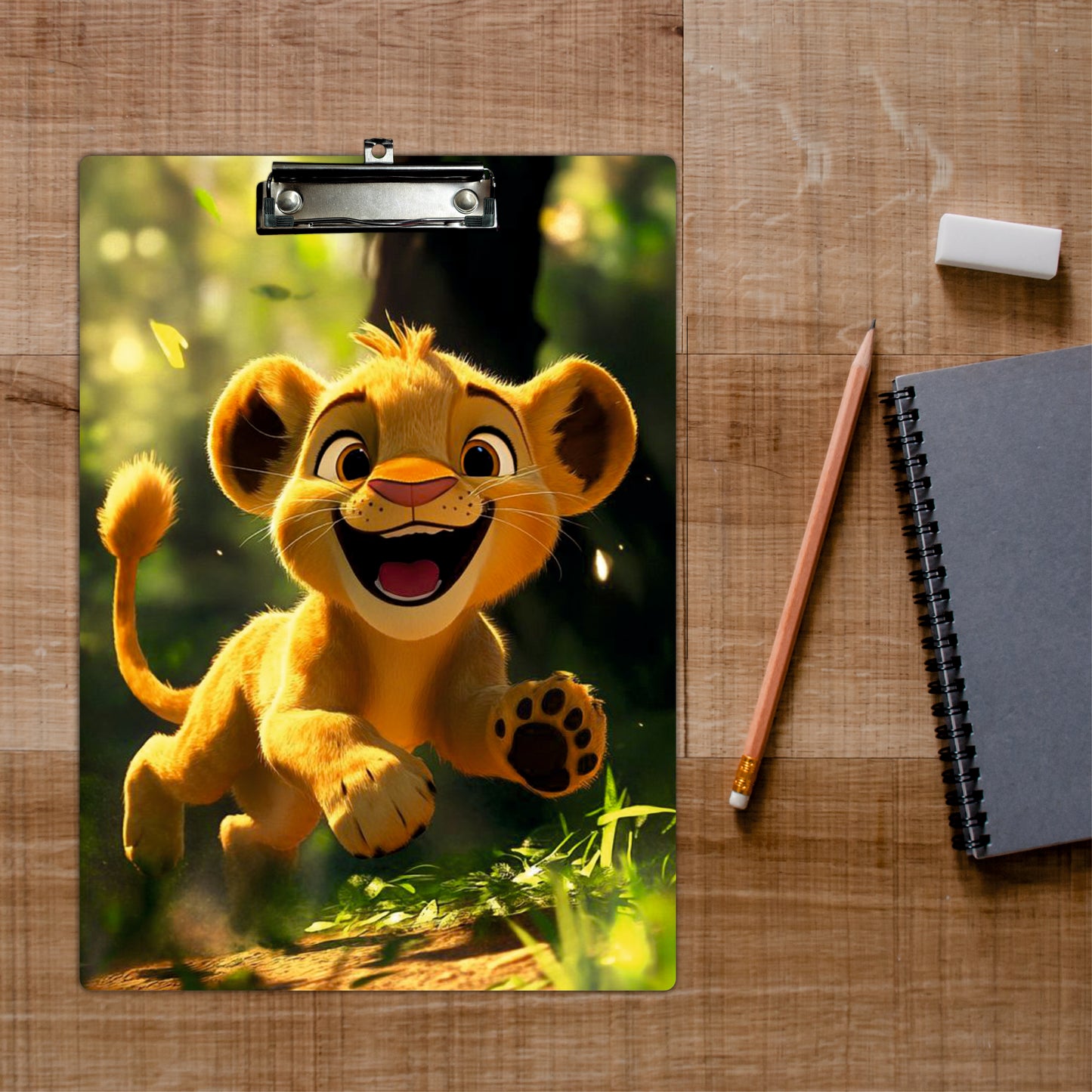 Cute Lion Cub Clipboard Jungle Adventure Cartoon Art