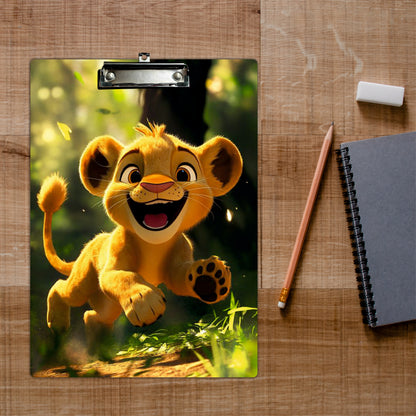 Cute Lion Cub Clipboard Jungle Adventure Cartoon Art