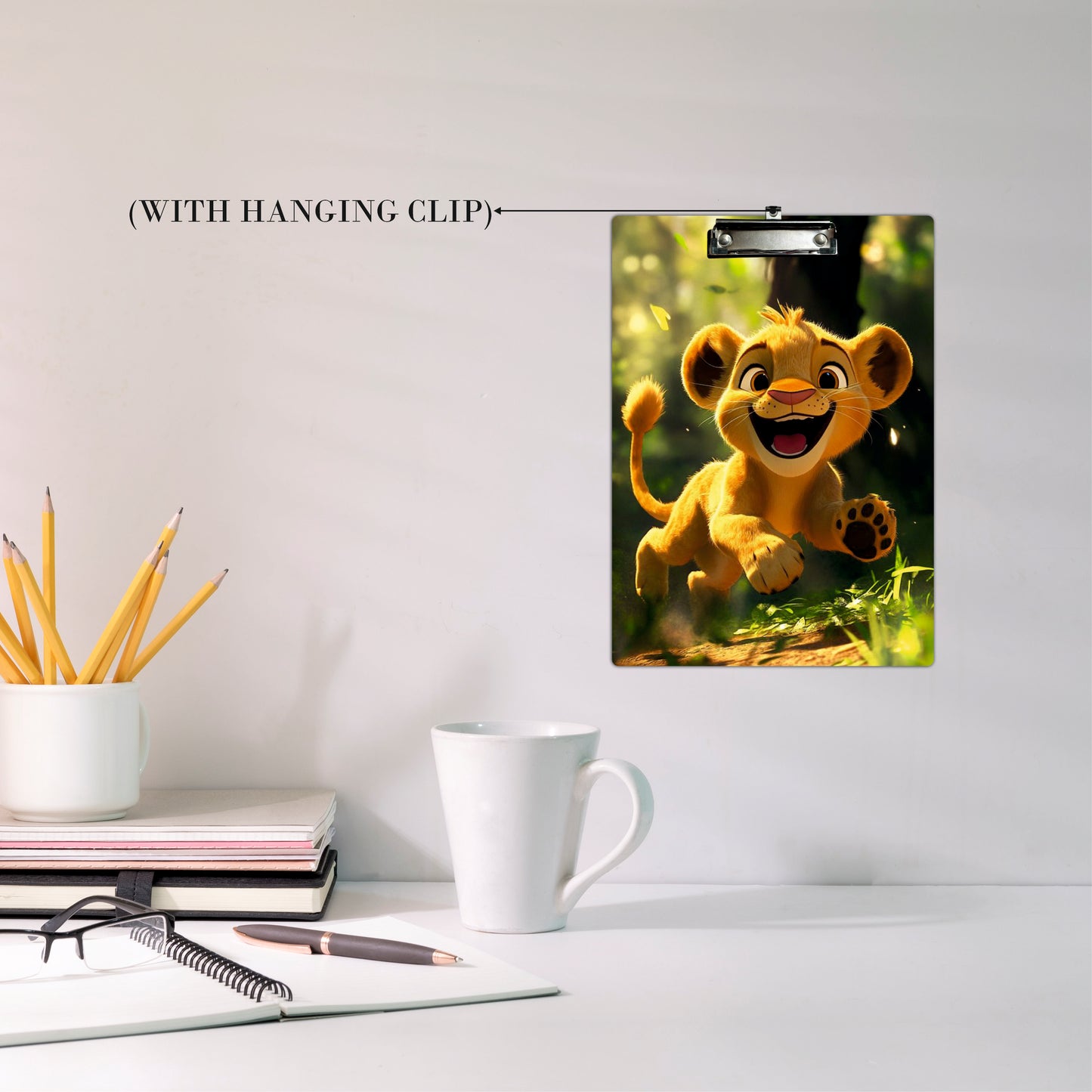 Cute Lion Cub Clipboard Jungle Adventure Cartoon Art