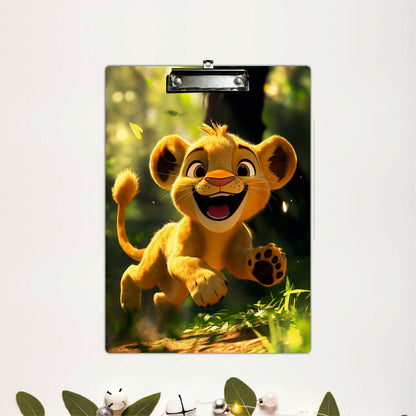 Cute Lion Cub Clipboard Jungle Adventure Cartoon Art