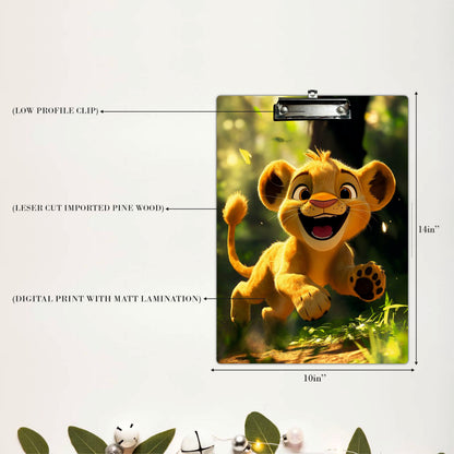 Cute Lion Cub Clipboard Jungle Adventure Cartoon Art