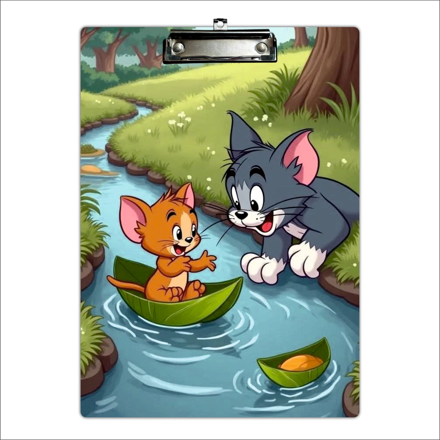 Cat & Mouse River Adventure Clipboard – Cartoon Fun Art