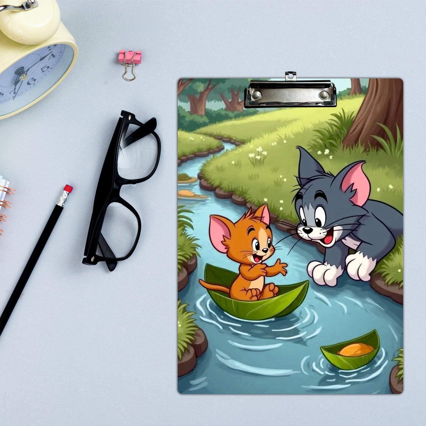 Cat & Mouse River Adventure Clipboard – Cartoon Fun Art