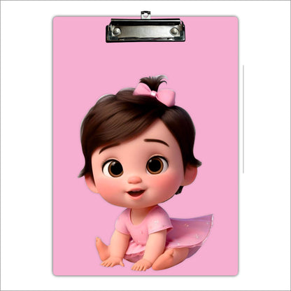 Cute Baby Girl Clipboard – Pink Theme Cartoon Art